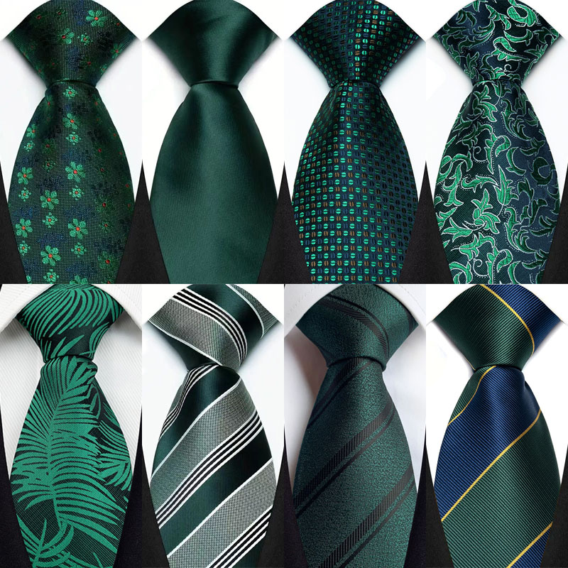 Cravate de luxe pour hommes, 8CM, rayures de couleur verte, motif Floral, solide, pour marié, tissée en Jacquard, pour fête d'affaires et de mariage