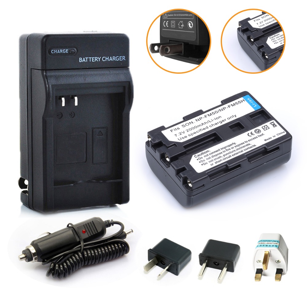 1* 2000mAh NP-FM50 FM50 FM55H Battery Pack + Charger + Plug Adapter For Sony NP-FM51 NP-FM30 NP-FM55H A100