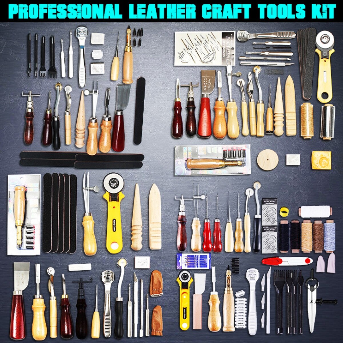Leather Craft Tools Kit Home Hand Sewing Stitching Punch Carving Work Saddle Leathercraft Accessories