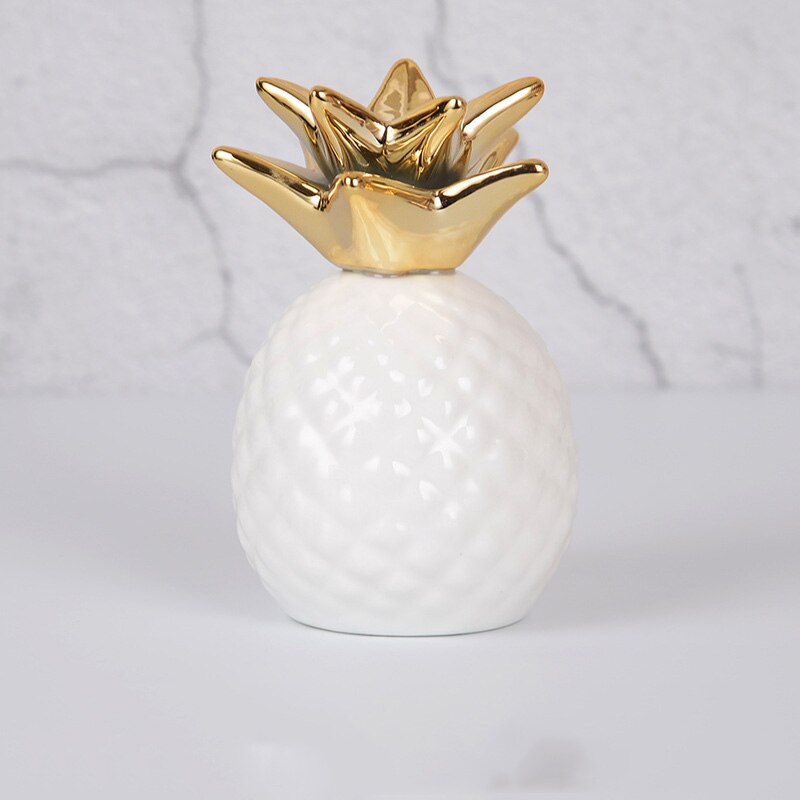 Keramisk ananas oppbevaringsbrett bladgull tallerken smykker pall mat pall tørr frukt tallerken ananas sparegris hjemmedekorasjon: 5
