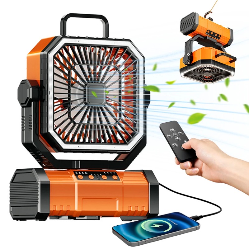 Ventilador de techo para acampar, circulador de Camping recargable de 20000Mah con luz y Control remoto, ventilador de circulación de aire frío para acampar