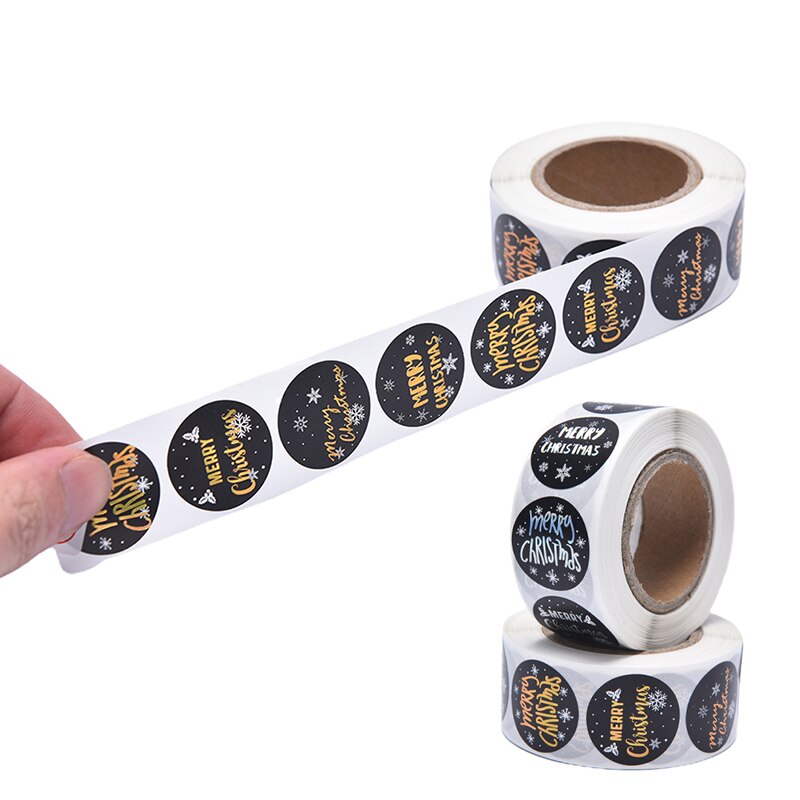 Merry Christmas Round Golden Plated Stickers Candy Box Homemade Cookies Bag Sealing Decoration