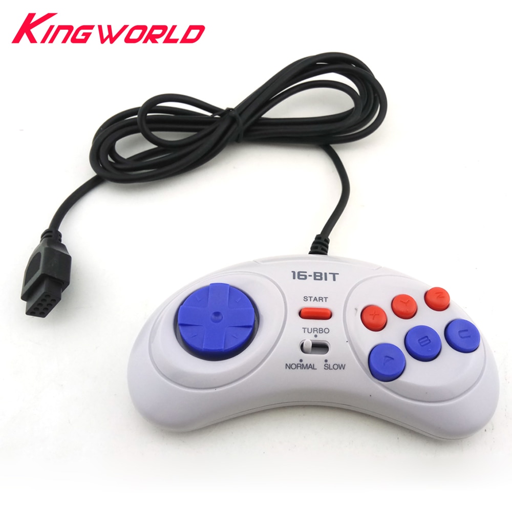 16 bit Classic Wired Game Controller for SEGA Genesis 6 Button Gamepad for SEGA Mega Drive Mode Fast Slow white