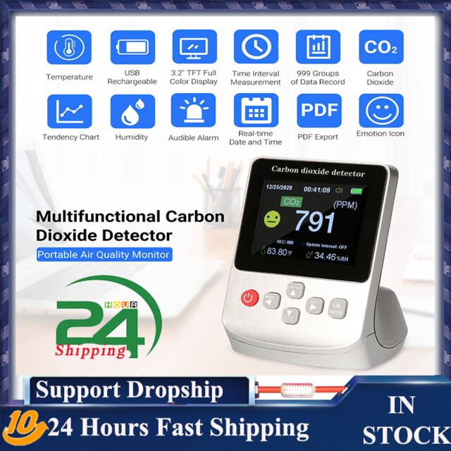 Multifunctional CO2 Meter co2 Sensor Air Monitor TVOC Meter Carbon Dioxide Sensor Temperature Humidity Measuring Device