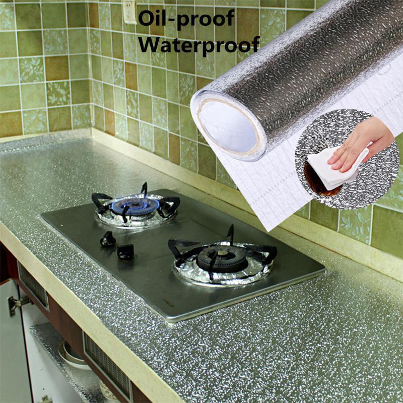 40 x 100cm køkken olietæt aluminiumsfolie klistermærke væg skrivebord gulv vandtæt gør-det-selv møbler til hjemmet dekorere folie stil tapet