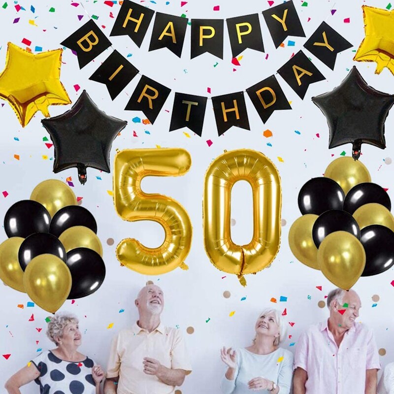50Th Birthday Party Decor Kit Happy Birthday Balloon Banner Number "50" Balloons Mylar Foil and Ballons Party Supplies