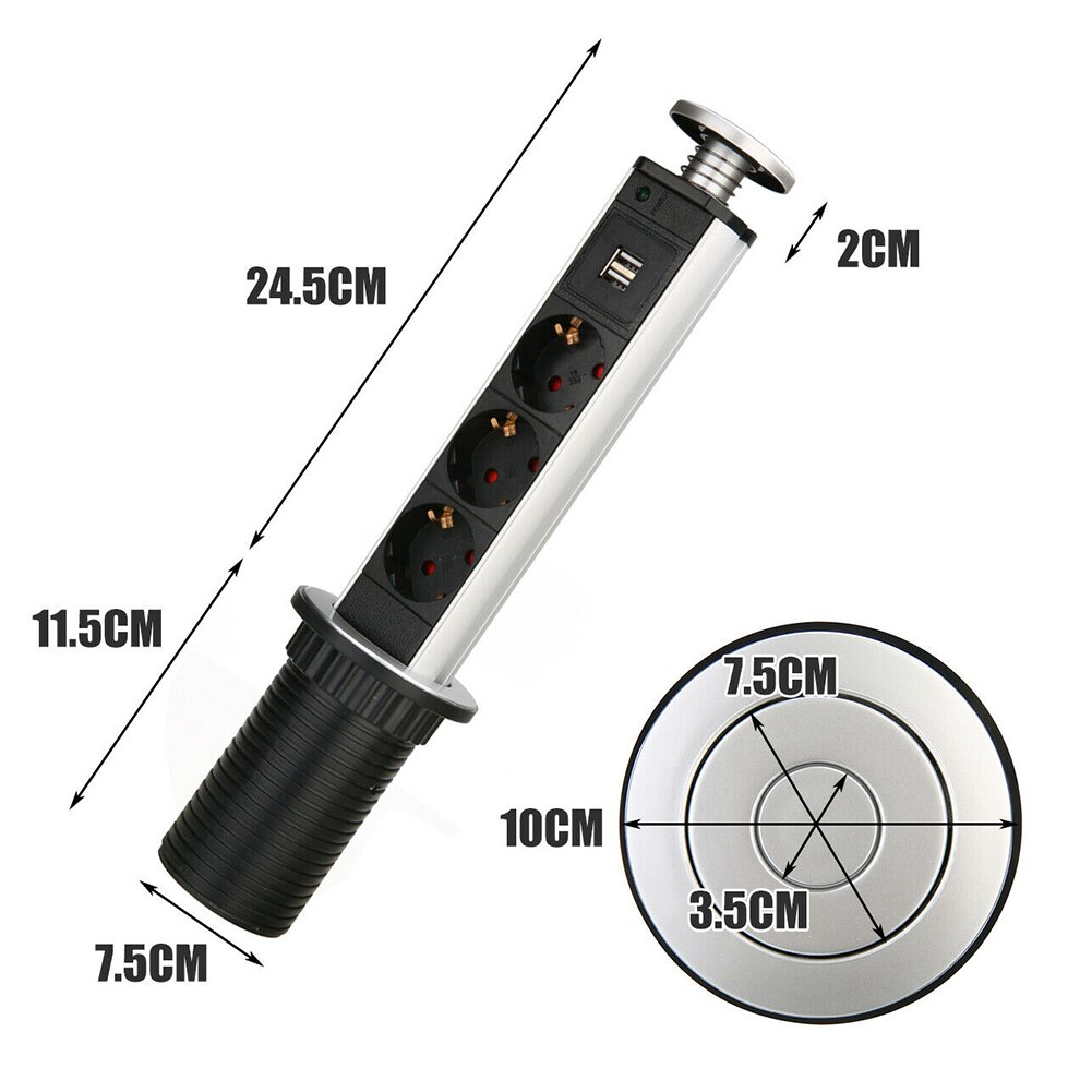 US/EU/UK Electrical Power Outlet 3 EU Plug outlet 2 USB Ports Kitchen Worktop Desk outlet Home Office Durable Stand outlet