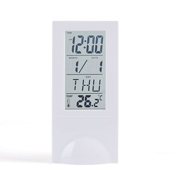 Alarm clock digital display transparent LCD multi-function thermometer electronic alarm clock: White
