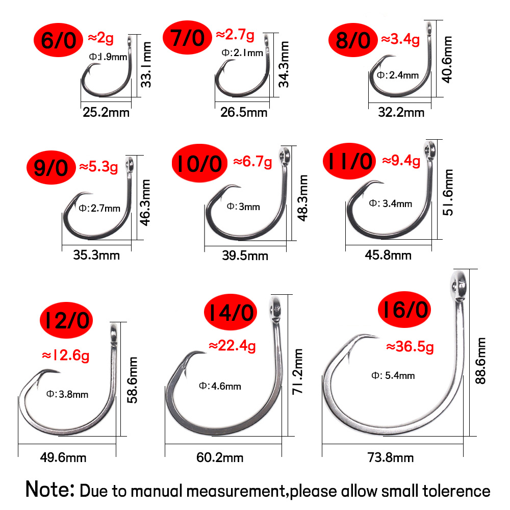 Elllv-anzuelo circular de acero inoxidable para pesca en agua salada, anzuelo de cebo de juego grande para pesca de curricán, atún, tiburón, 6/0 - 18/0