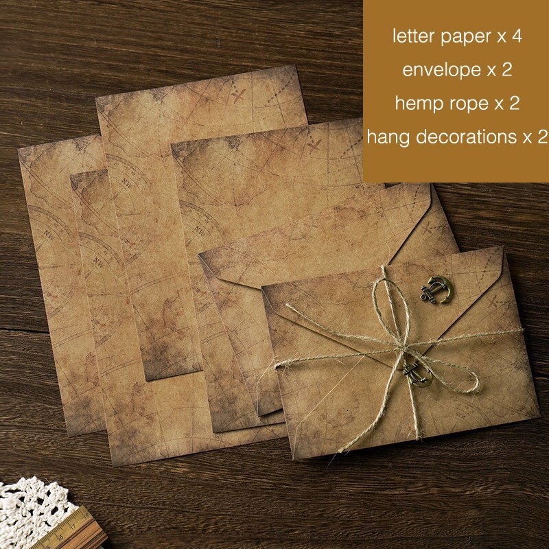 Sobres Vintage de Papel Kraft para escribir, kit de papel de carta A5 para ventana, sobres de invitación de boda, sobre de , 10 unids/set por juego: anchor