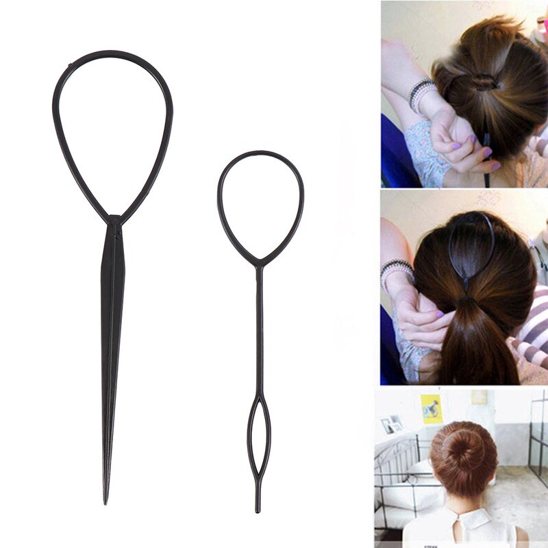 4 pièces/ensemble noir Topsy queue cheveux tresse queue de cheval fabricant cheveux outils de coiffure queue de cheval créateur plastique boucle cheveux accessoires: 2pcs