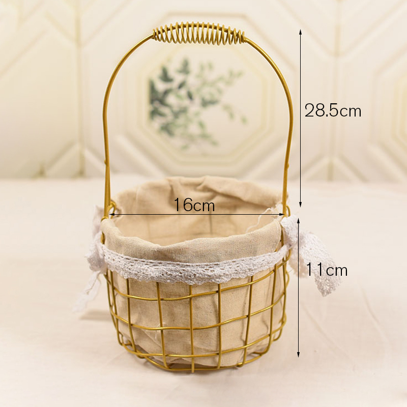Goldene Korb Tragbare Metall Rattan Picknick Korb Hause Blume Anordnung Strauß retro Hochzeit Kranz Dekoration Lagerung Korb: 8