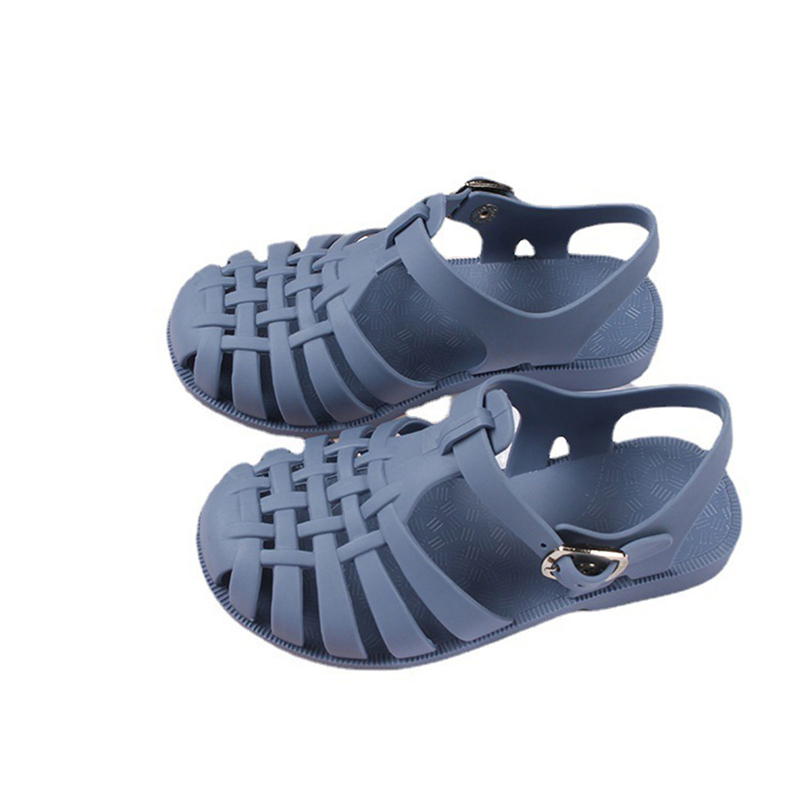 Sandales plates d'été pour enfants, chaussures de marche ajourées, couleur unie, pour filles et garçons: Bleu / 26