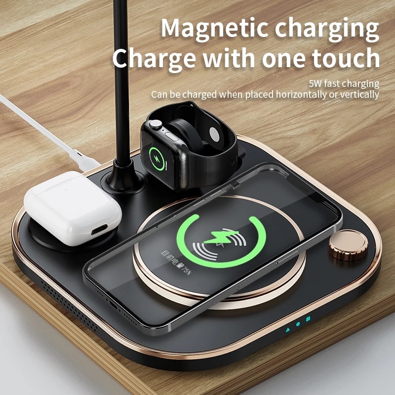 15w Fast 3 In 1 Wireless Charging for IPhone Phone Watch Earphone Modern Led Office Desk Lamp Wireless Charger Lamp