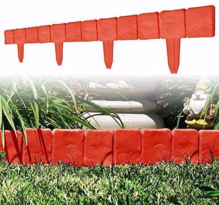 10Pcs Garden Fence Edging Cobbled Stone Effect Plastic Lawn Landscape Edging Plant Border DIY Decorations Flower Bed Border
