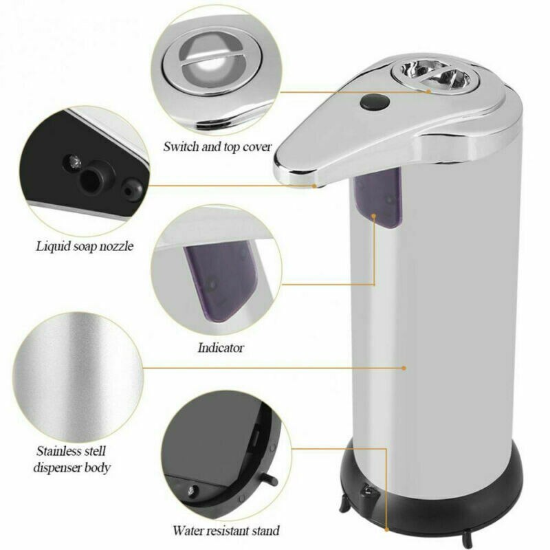 250ml Stainless Steel Automatic Soap Dispenser Handsfree Automatic IR Smart Sensor Touchless Soap Liquid Dispenser