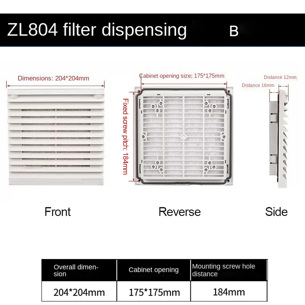 Sistema di ventilazione dell'aria Filtro di ventilazione per armadio ABS bianco senza persiane della ventola Filtro della ventola della griglia della ventola: Argento