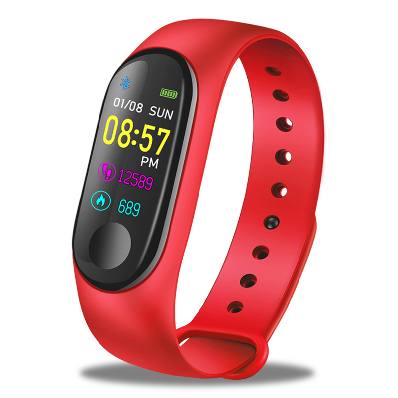 M3 hommes montre intelligente couleur écran bande intelligente IP67 étanche pression artérielle fréquence cardiaque activité Fitness Bracelet intelligent Smartwatch: Red