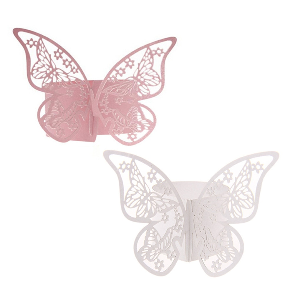 50 stücke Schmetterling Serviettenring Serviettenhalter Hochzeit Bankett Abendessen Dekor Weiß Rosa Farbe