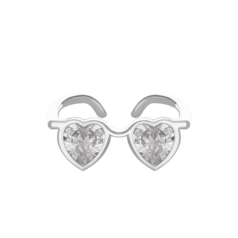 Mini anillo bonito para gafas para hombres y mujeres, anillo de dedo índice con forma de gafas ajustable con apertura a la , accesorios para anillos de pareja: Rojo