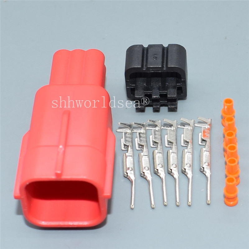 1 Juego de enchufe de diagnóstico OBD de coche rojo de 6 pines macho hembra enchufe Universal automático conector automotriz cubierta de protección de MWTPB-06-1A-R: Blanco