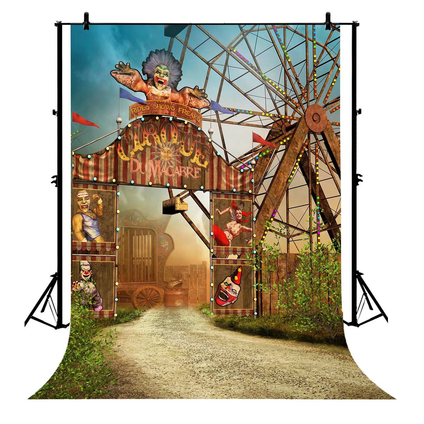 5x7ft Circus Kleurrijke Entree Gate Clown Gebroken Vervoer Polyester Foto Achtergrond Portret Achtergrond