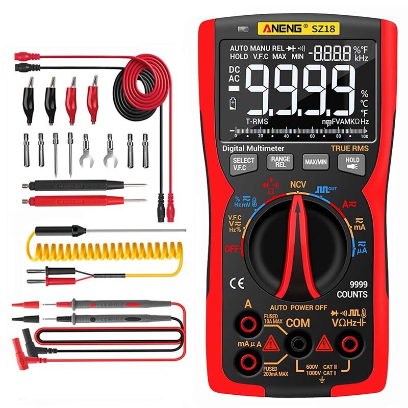 Aneng  sz18 9999 räknar true rms digital multimeter analog tester multimetro diy fyrkantvågsutgångstransistor: Röd