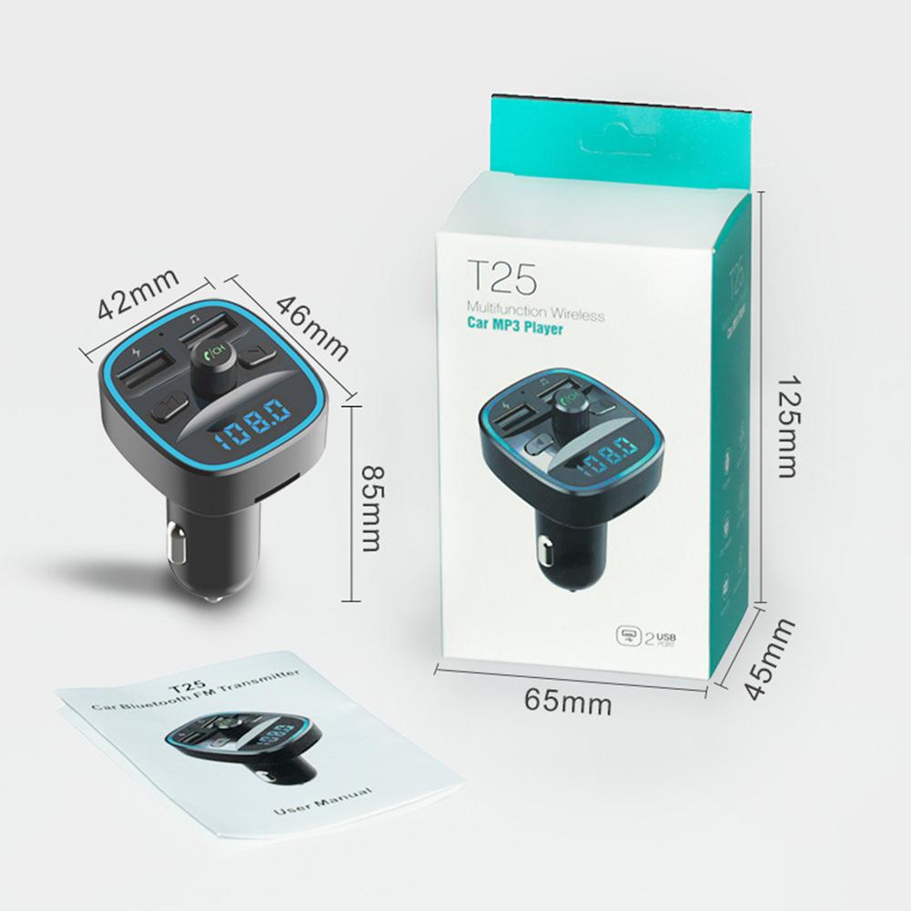 Transmetteur T25 Bluetooth 5.0 FM, Navigation vocale, double port USB, lecteur MP3, Distance de Transmission Effective 10M, noir