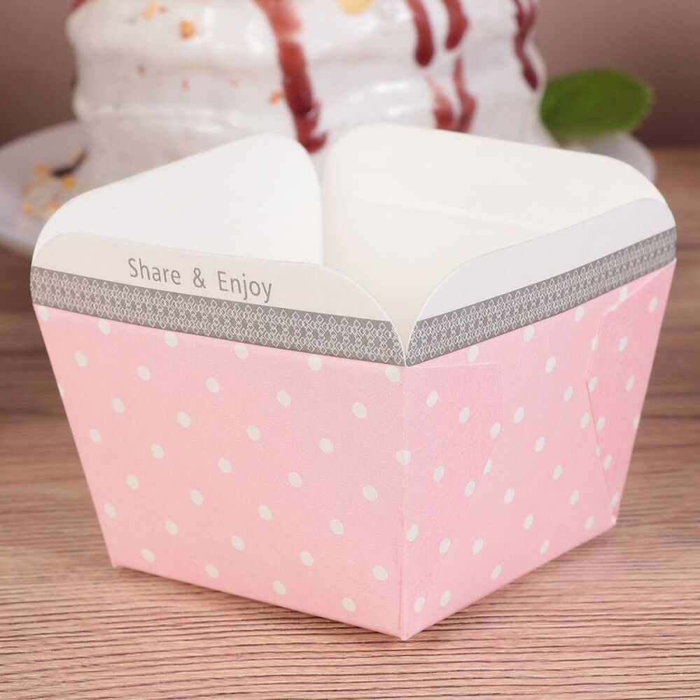 100 Stuks Paper Cupcake Cups Vierkante Wegwerp Cake Cup Hittebestendig Dessert Bowls Mini Cake Box Feestartikelen (blauwe Stip)