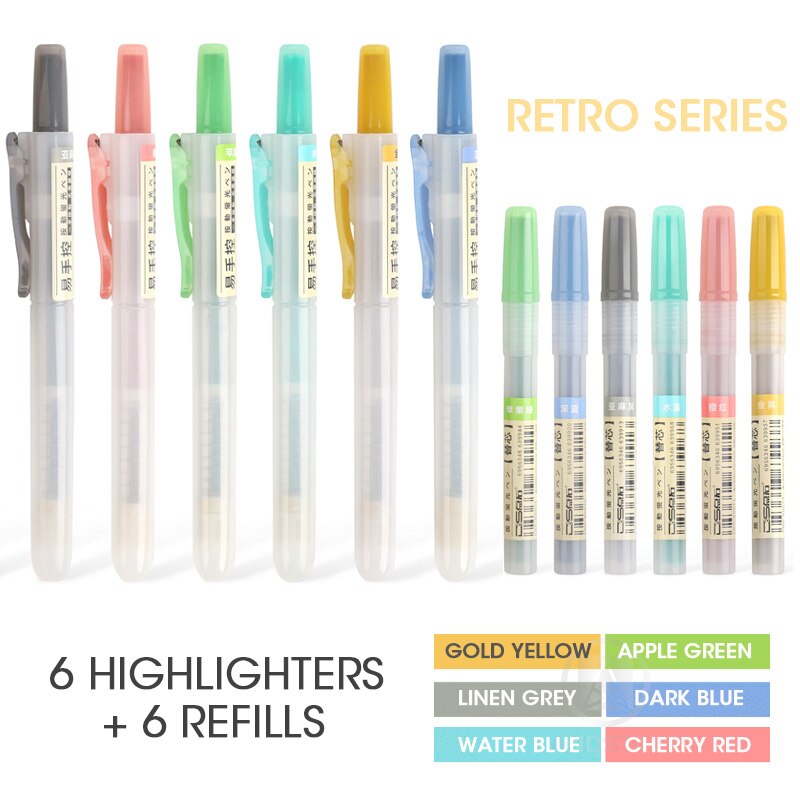 Andstal unik pastel / fluo / blød / retro udtrækkelig highlighter pen 6/12 stk fluorescerende farve til skolemarkør papirvarer kontor: 12 stk pakke blød