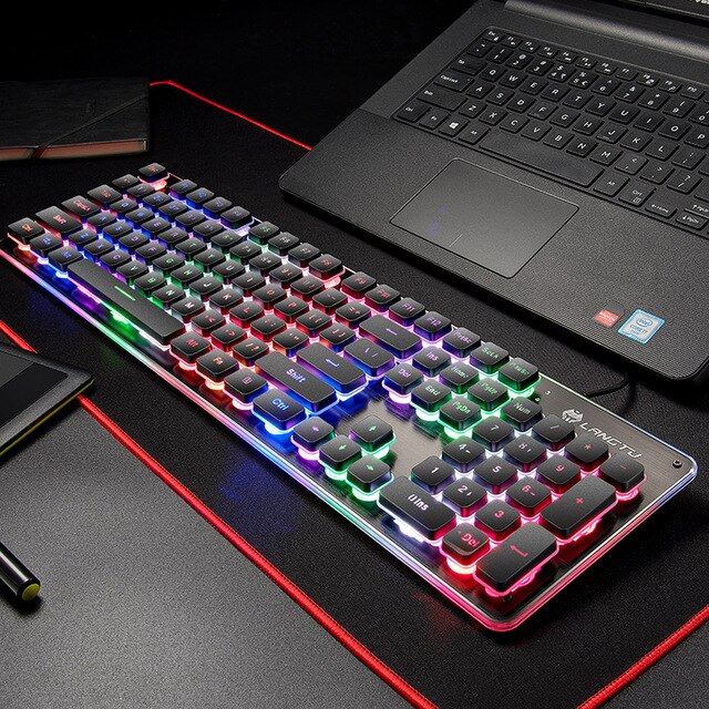 Gaming Keyboard 104 Keycaps RGB Backlit Waterproof Silent Keyboard Computer Gamer USB Wired For Laptop: colorful black