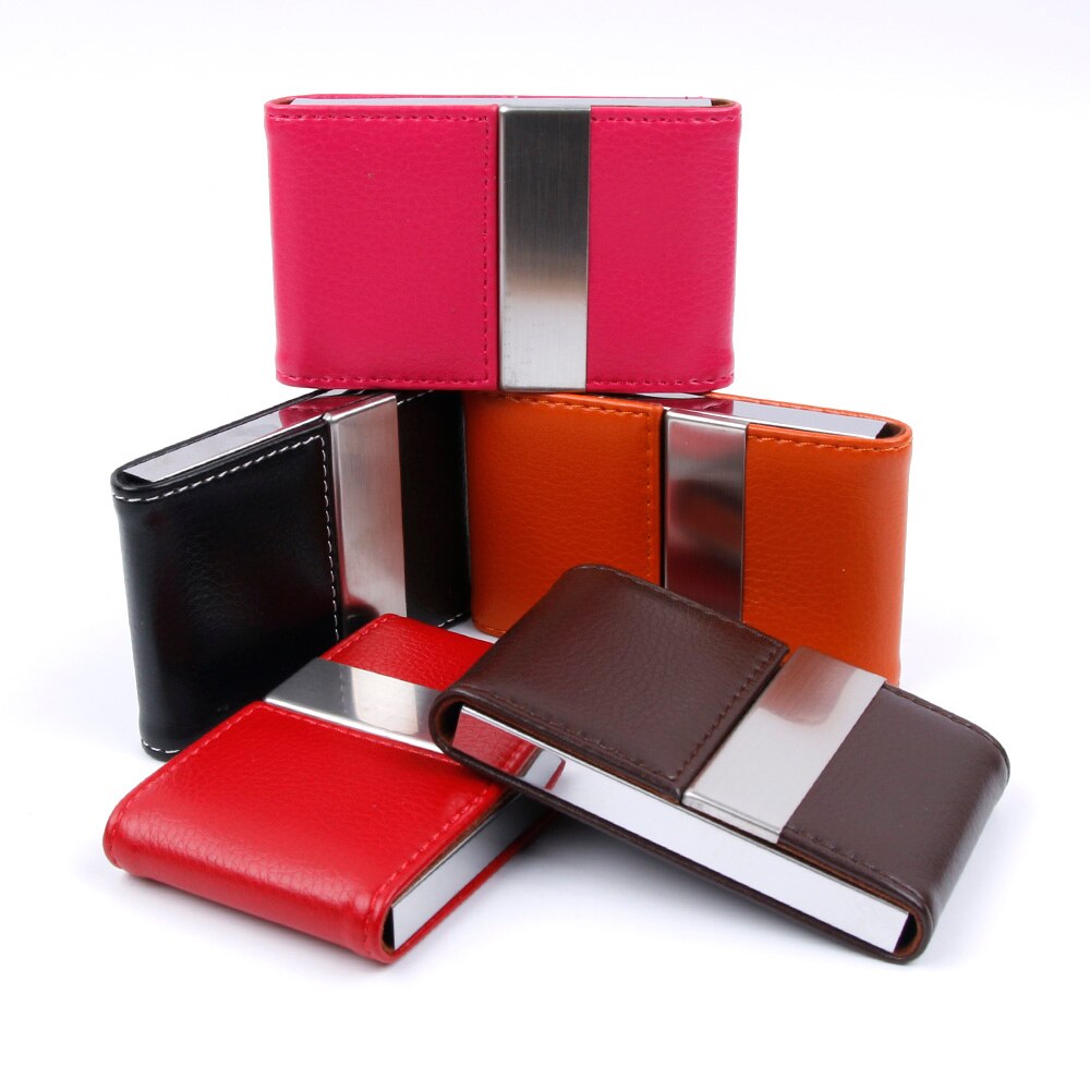 Men Women Wallet Metal Leather Credit Card Holder Double Open Business Card Business Name Card Holder Organizer