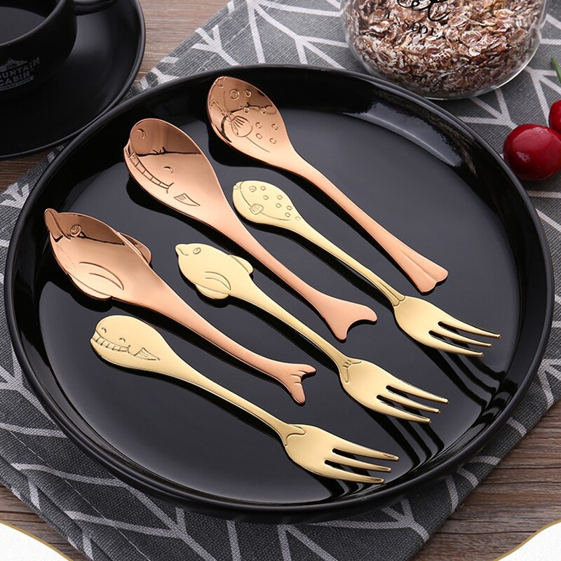 1Pcs 304 Stainless Steel Nice Dinner Spoon Rose Gold/Gold/Silver Fish Coffee Dessert Spoons Tableware