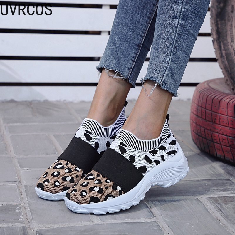 Sneakers dames gevulkaniseerde schoenen lente herfst luipaardprint sneakers ronde platform mesh platte casual schoenen grote maat 43