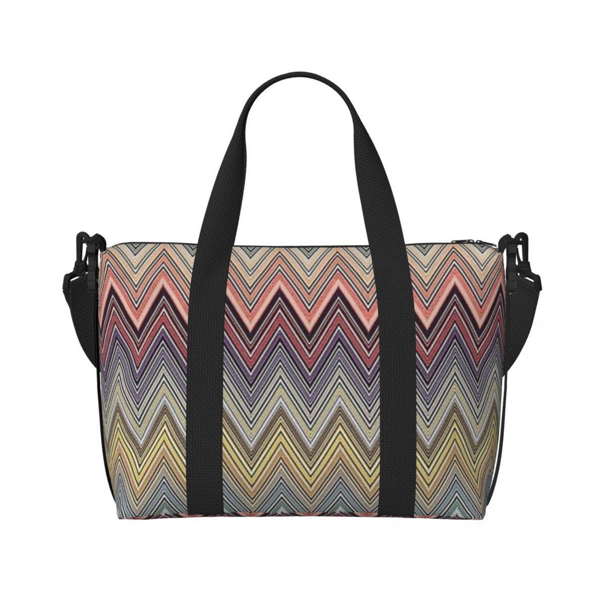Bolso de mano de playa personalizado Boho Chic moderno en Zigzags para mujer, bolsas de compras de viaje multicolores geométricas para gimnasio Extra grande: Gris