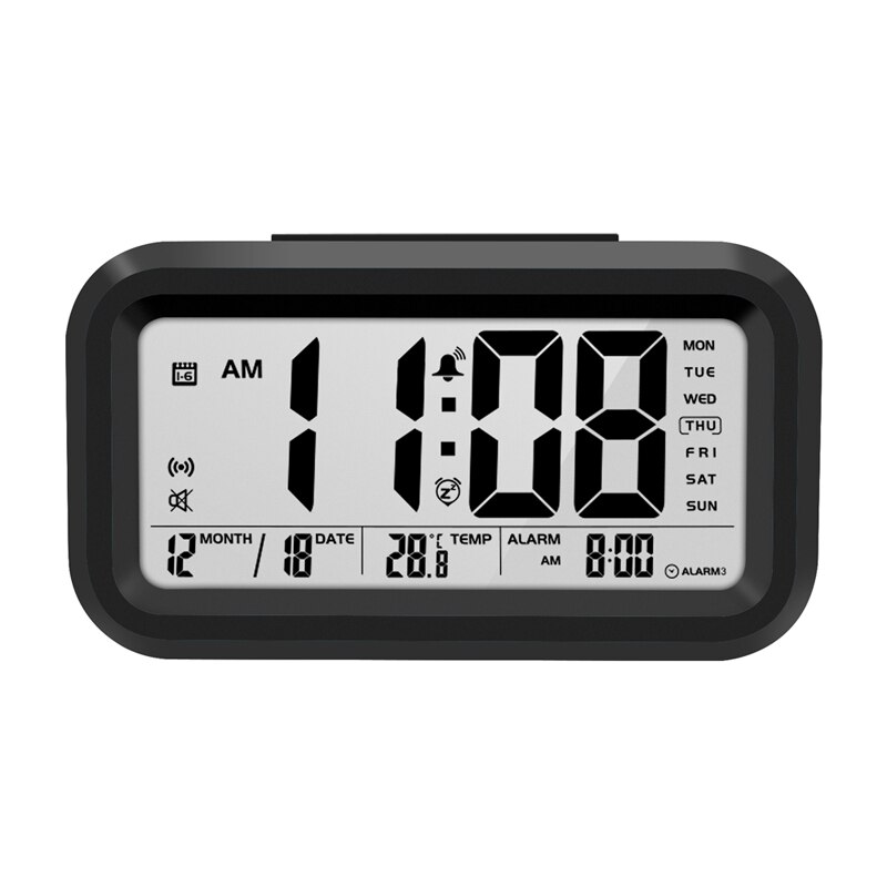 Réveil numérique avec thermomètre et rétro-éclairage, horloge parlant, temps et température: BLACK