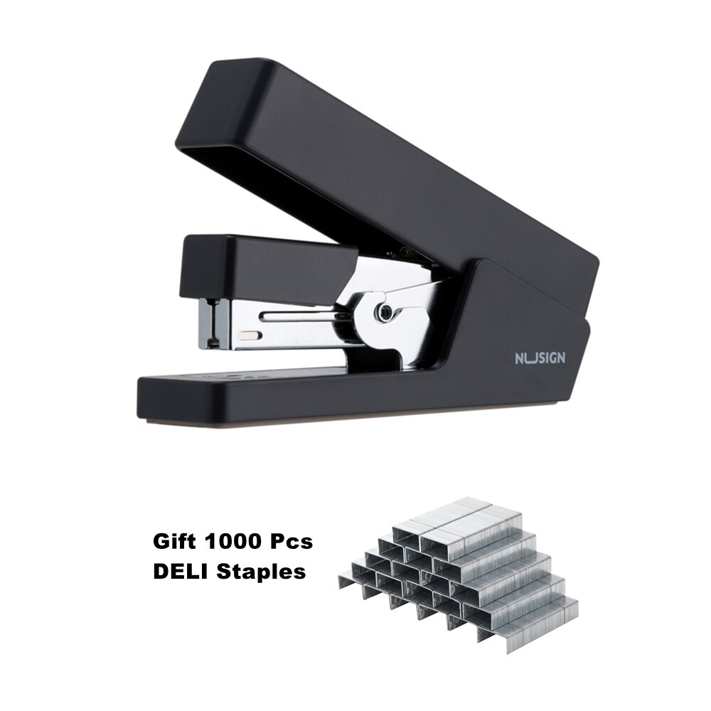 Deli Nusign Effortless Stapler 24/6 26/6 With 1000 Piece Staples Power Saving Paper Binding Mahine Stationery Office Supplies: Black With Staple