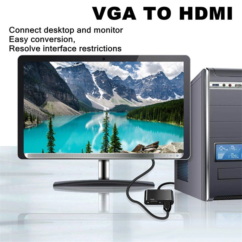 VGA to HDMI VGA adapter HD 1080P VGA splitter (1 in 2 output) suitable for computers desktops laptops Display projector