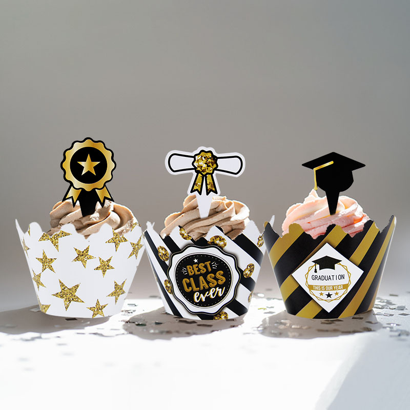 24pcs/set Graduation Party Cupcake Wrappers with Cake Topper Congratulation College Grad Party Decoration Supplies Class of 2022