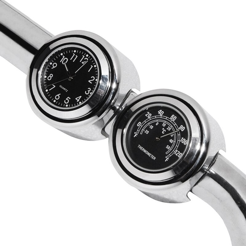 Universal 7/8 &quot; vandtæt krom motorcykel styr montering quartz ur ur aluminium lysende ur moto tilbehør