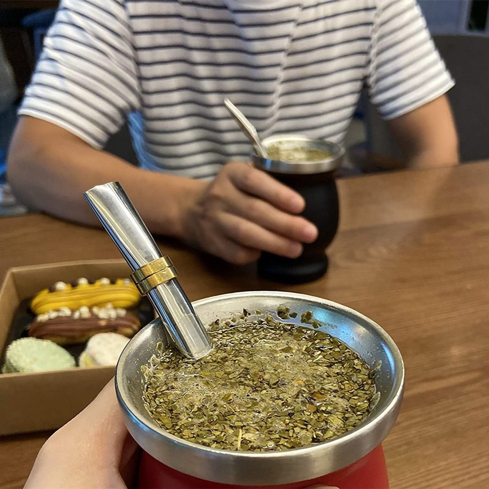 Unisex Yerba Mate Teacups 8oz Solid Color Stainless Steel Insulation Cup with Straw Brush for Household Office