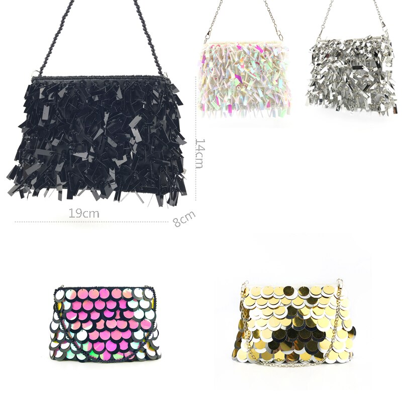 Beaded chains skulderveske kvinner paljett clutch veske liten sølv klaff bag kvinnelige dusk vesker fest kveld håndvesker