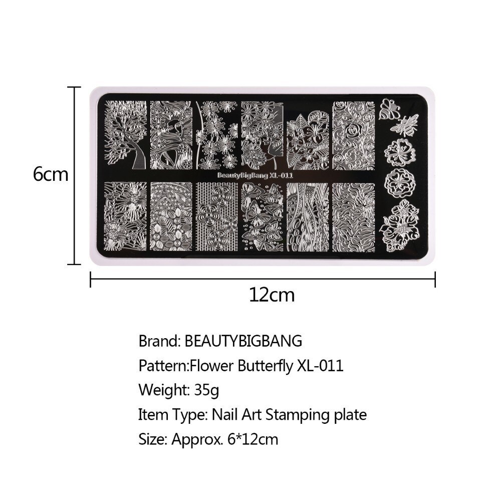 BeautyBigBang Stamping Plates 6*12cm Summer Flower Butterfly Nail Mold Accessories Plate Rectangle Nail Art Template BBB XL-011