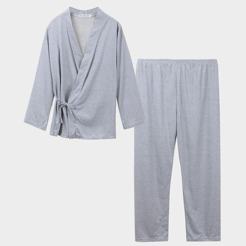 DANALA Casual Man Kimono Pajamas Sets Polka Dot Long Sleeve Comfortable Sleepwear Home Wear: Robe-GY1 / XL