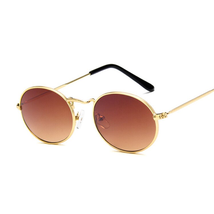 Ovale solbriller dame/mand mærke dame solbriller mandlig metal lille stel vintage punk oculos de sol feminino: Guldbrun