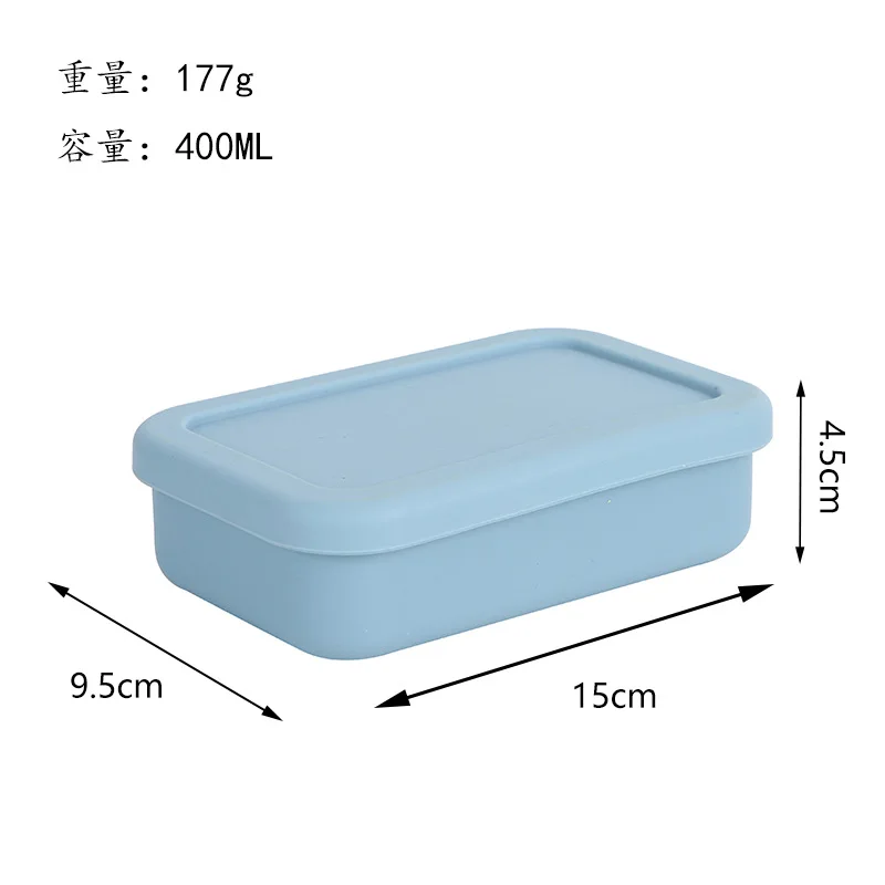 Fiambrera de silicona de un solo compartimento, apto para microondas, a prueba de fugas, cajón para verduras, juego de fiambrera portátil de múltiples capacidades, bandeja de hielo: Azul