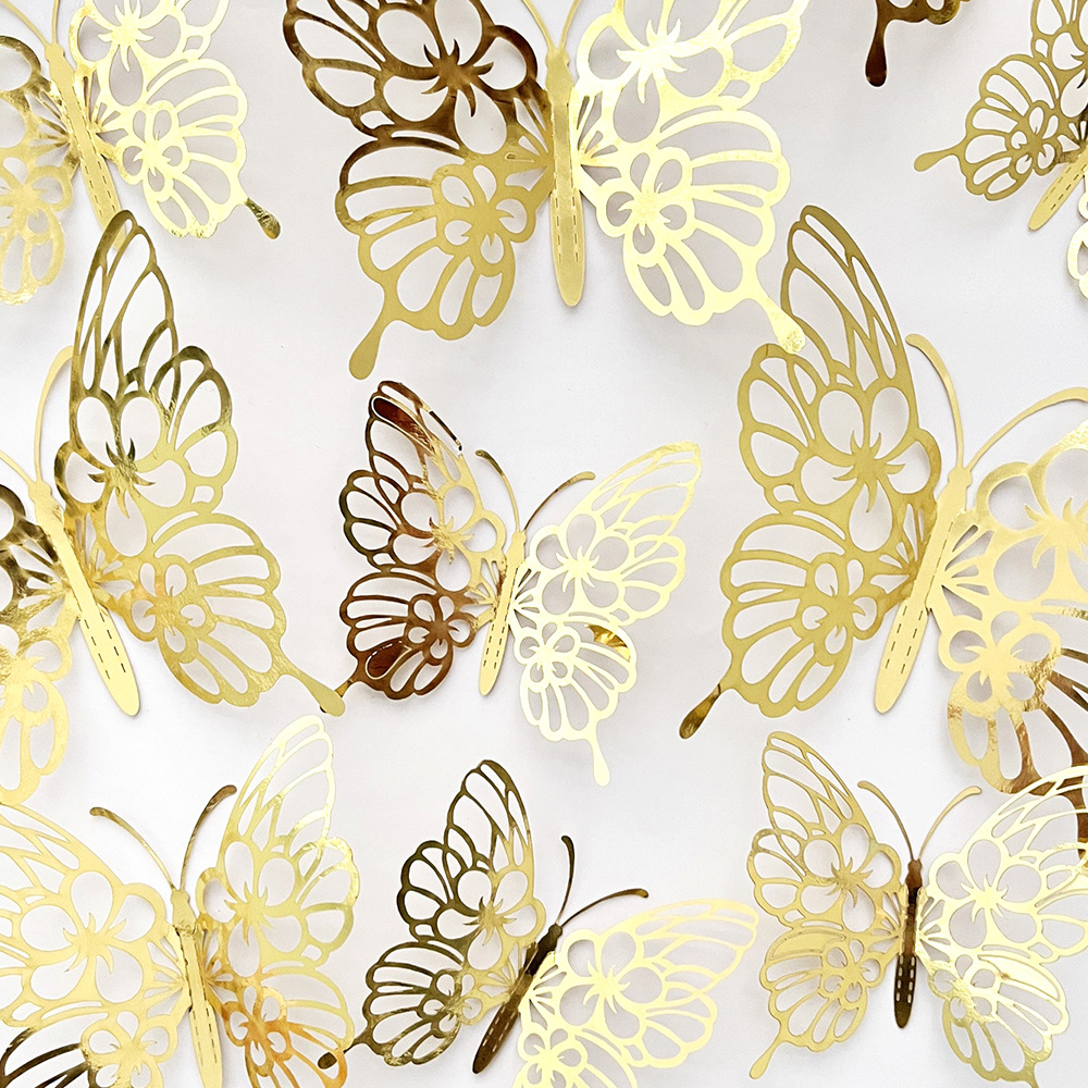 12 Pcs Gold 3D Hollow Butterfly Wall Sticker For Wedding Decoration Decals Living Room Home Decor Butterflies Garden Stickers