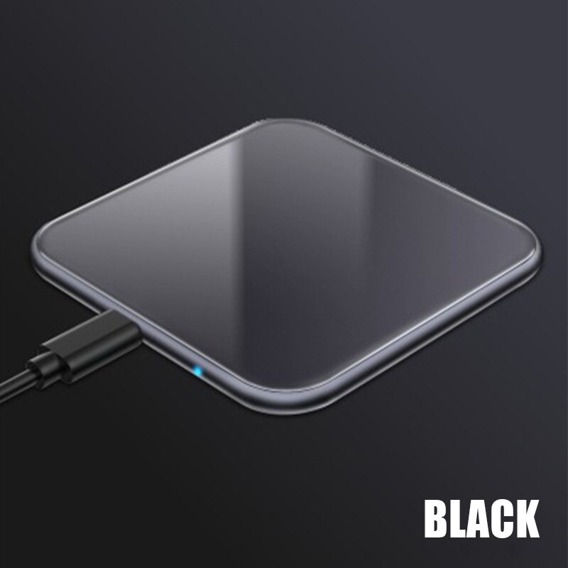 Carregador rápido sem fio ultrafino, quadrado, de metal, 15w para iphone x, samsung note 10, huawei mate 20 pro almofada de carregamento sem fio rápido qi: Black