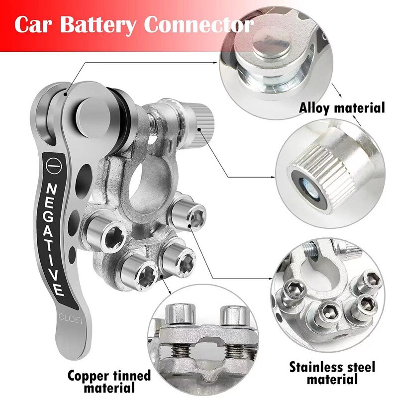 2 Pcs Car Battery Terminal Connector Wire Cable Clamp Quick Release Disconnect Shut-Off Connectors Car Auto Accessories 12V 24V