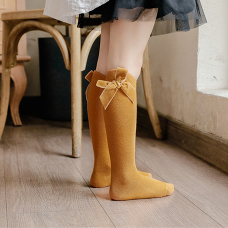Zima jesień dziewczynek skarpetki kokarda długie skarpety dzieci kolana bardzo miękka bawełna hiszpańnarty boże narodzenie dzieci 0-3 lat skarpetki dziecięce